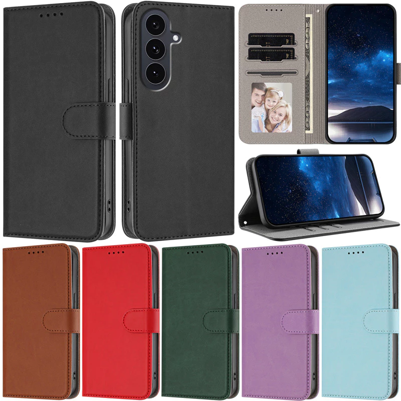 หรูหราปลอกสําหรับ Samsung Galaxy S25 Ultra S24 Ultra S25 FE S24 Plus S23 FE S25 Plus S24 FE S25 Edge S21 FE Ultra-thin กระเป๋าสตางค์หนัง PU ช่องใส่การ์ดผิว Flip Stand Cover Case