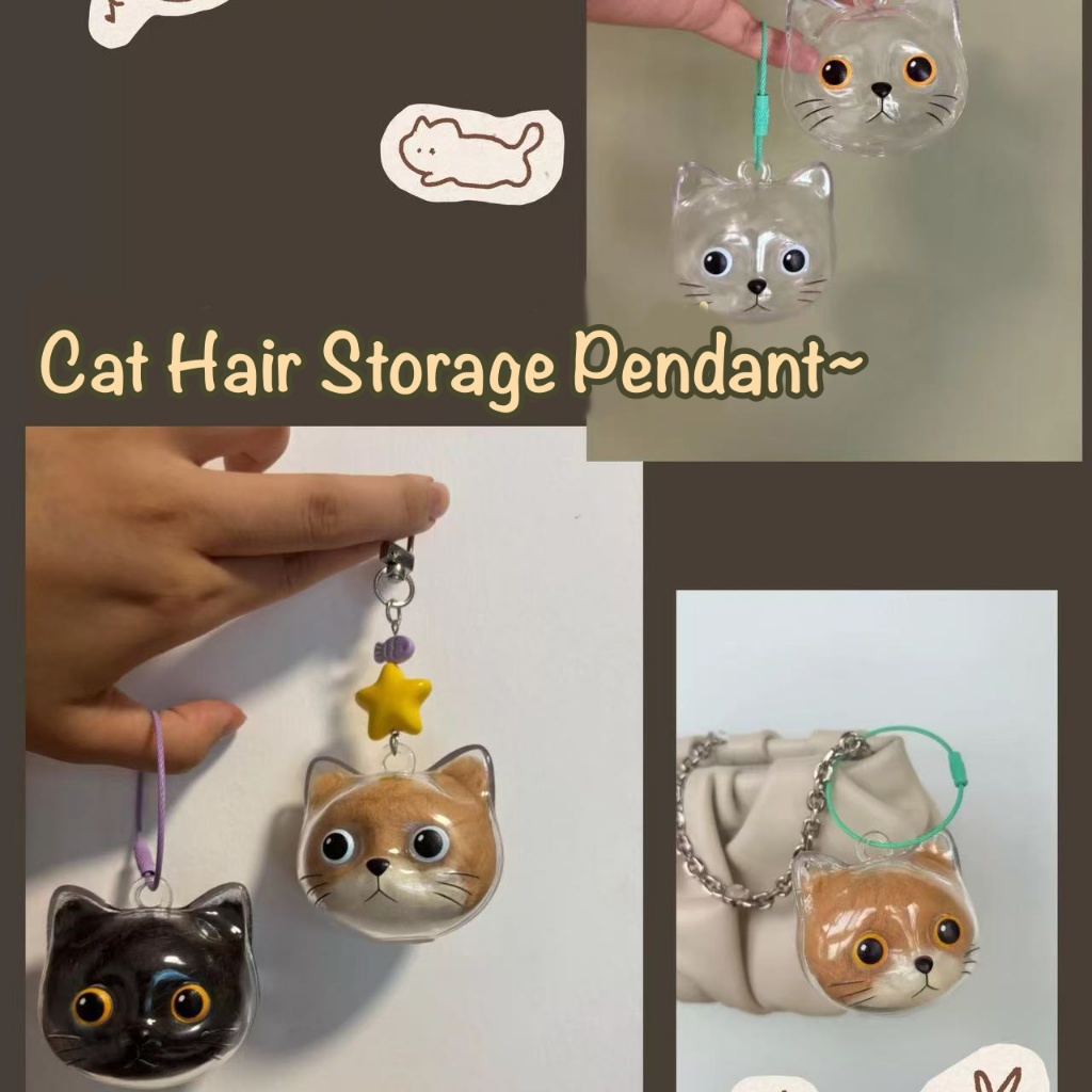 ใหม่ แมวน่ารักกล่องเก็บขนสัตว์เลี้ยงโปร่งใสพวงกุญแจจี้