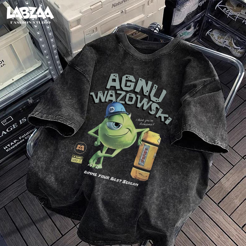 เสื้อยืดคอกลมแขนสั้น ลวดลายเซซามีสตรีท แนวสตรีทแฟชั่น ผ้าฝ้าย 100% ทรงหลวม ใส่สบาย ไม่ต้องรีด YG101