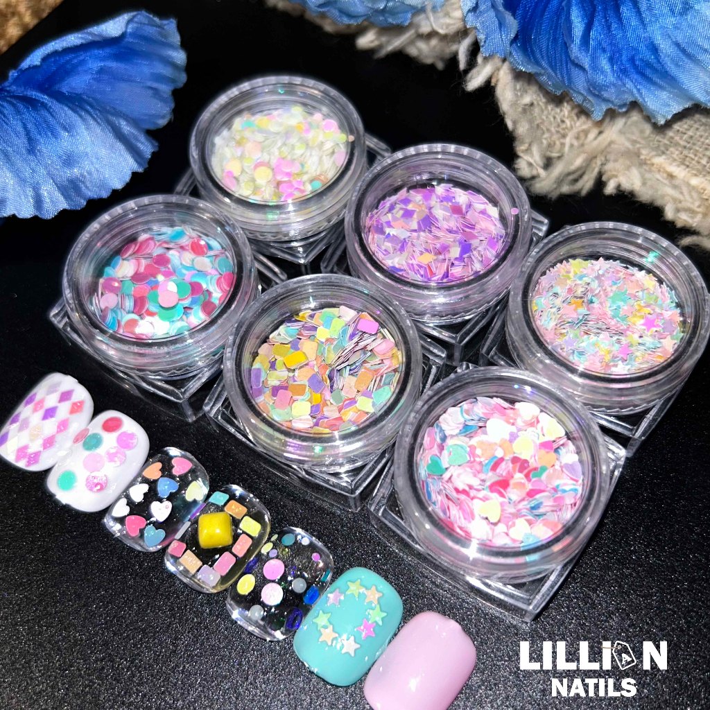 【พร้อมส่งในไทย】 Gitter ทรง4เหลี่ยม  6กระปุกแนวน่ารัก  ของตกแต่งเล็บ 1ชุด/6กระปุก กลิตเตอร์แต่งเล็บ