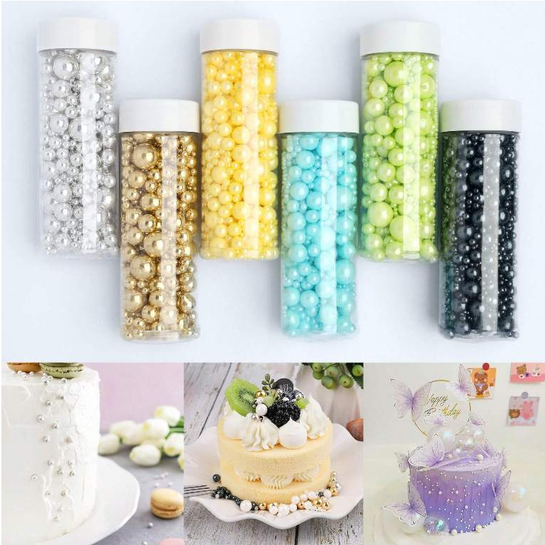 130g ไข่มุกเทียมที่กินได้โรย - ลูกบอลน้ําตาลทองและเงินสําหรับตกแต่งเค้ก, DIY Toppers สําหรับคัพเค้ก, Macarons & More - งานแต่งงาน/ปาร์ตี้อุปกรณ์