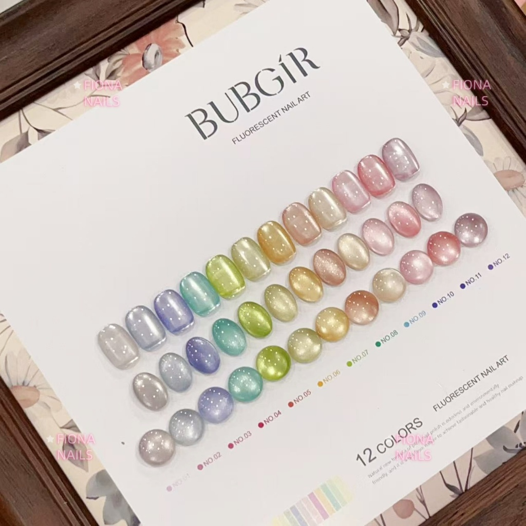พร้อมส่ง BUBGIR NAIL 12 สี สีเจลแคทอายเนื้อซาติน สีลูกแก้ว ฟรีชาร์ทสี Cat eye 12สี  bubgir 12สี