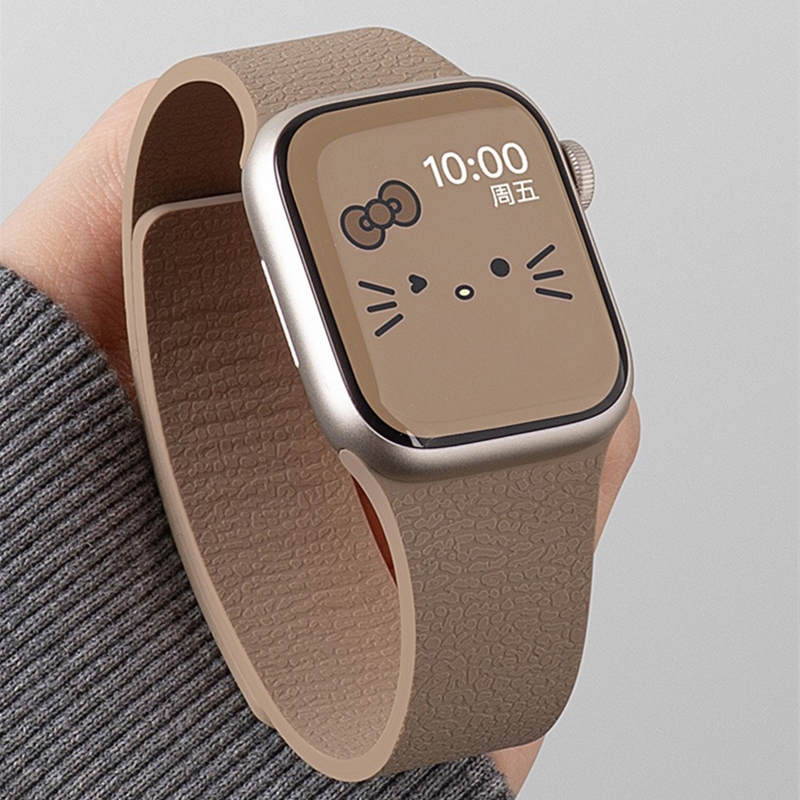 สายซิลิโคนแม่เหล็ก ลายหนังกวาง สำหรับ Apple Watch Ultra 2 / ซีรีย์ 11 10/9/8/7/SE/6/5/3 ขนาด 41/42/44/45/46/49mm แบบหรู สำหรับใช้ประจำวัน Fashion Strap