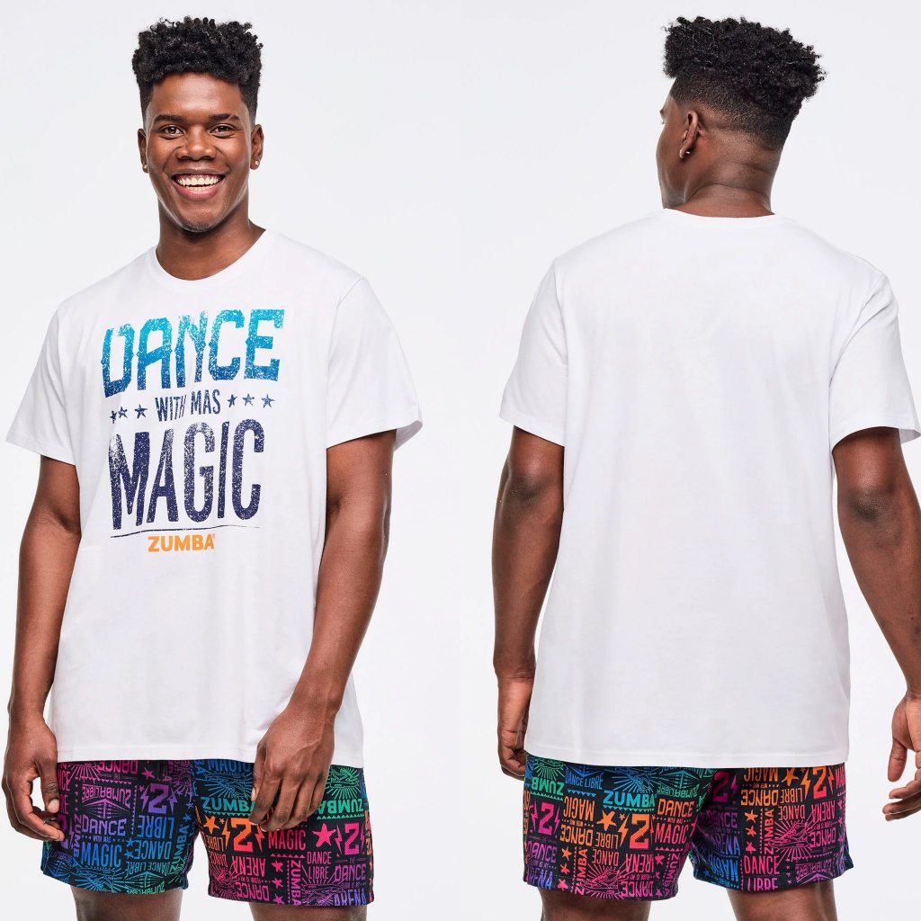 ใหม่ Zumba Titness Unisex Tshirt Zumba สวมใส่ Zumba Pop Tee Multicolor ลูกเรือคอ Tee สวมใส่ออกมาสีขา