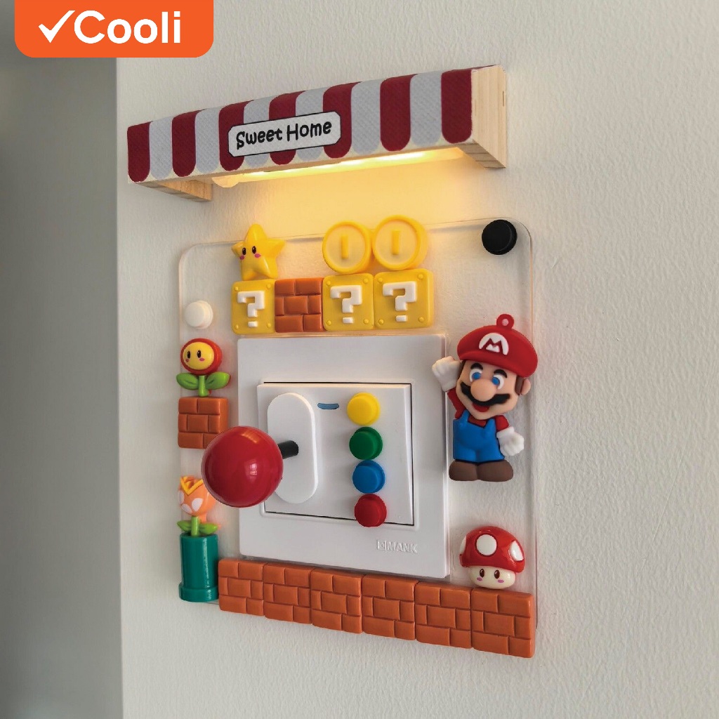 มาริโอ 3D Switch Board Cover - กรอบตกแต่งคริลิคน่ารัก, ตัวป้องกันผนังสร้างสรรค์, สติกเกอร์ขอบตกแต่งติดง่าย