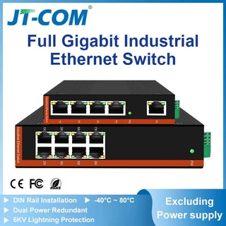 JT-COM Gigabit 5 พอร์ตสวิตช์ที่ทนทานอุตสาหกรรม 10/100/1000Mbps 8 พอร์ตสวิตช์ DiN-Rail -40°ค~85°สวิตช์อีเธอร์เน็ต C