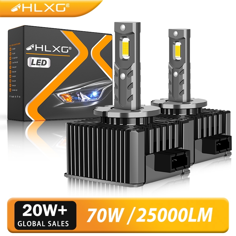 HLXG 70W 4300K D1S D3S LED ไฟหน้า HID D2S D4S D8S D1R D2R D3R D4R Xenon Turbo LED 25000LM CSP ชิป 60