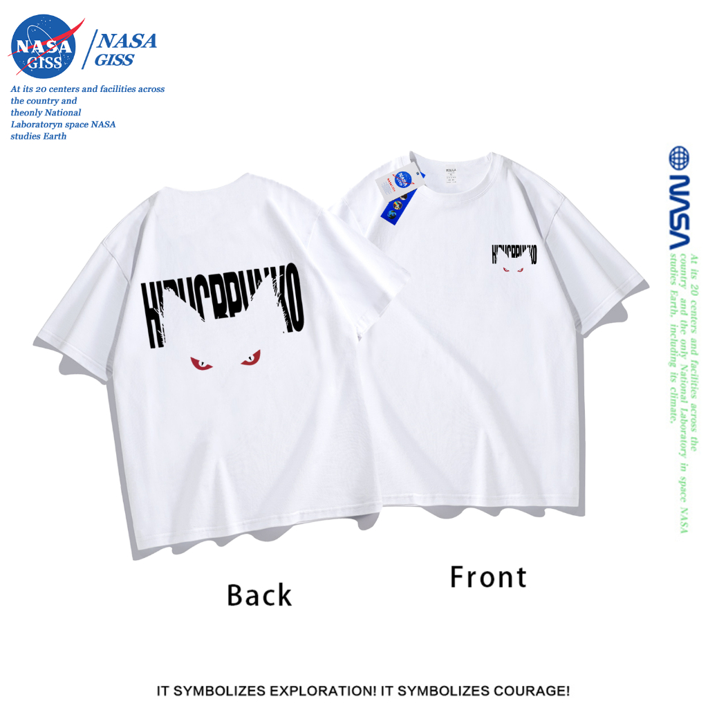 NASA เสื้อยืดชายหญิงแขนสั้น สตรีทฮิปฮอป summer Cat's Eye พิมพ์ลาย คอตตอน คอกลม หลวมและระบายอากาศ
