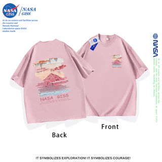 NASA เสื้อยืดชายหญิงแขนสั้น สตรีทฮิปฮอป summer ภูเขาสีชมพู พิมพ์ลาย คอตตอน คอกลม หลวมและระบายอากาศ