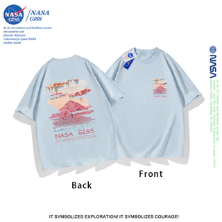 NASA เสื้อยืดชายหญิงแขนสั้น สตรีทฮิปฮอป summer ภูเขาสีชมพู พิมพ์ลาย คอตตอน คอกลม หลวมและระบายอากาศ