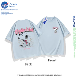 NASA เสื้อยืดชายหญิงแขนสั้น สตรีทฮิปฮอป summer Snoopy พิมพ์ลาย คอตตอน คอกลม หลวมและระบายอากาศ