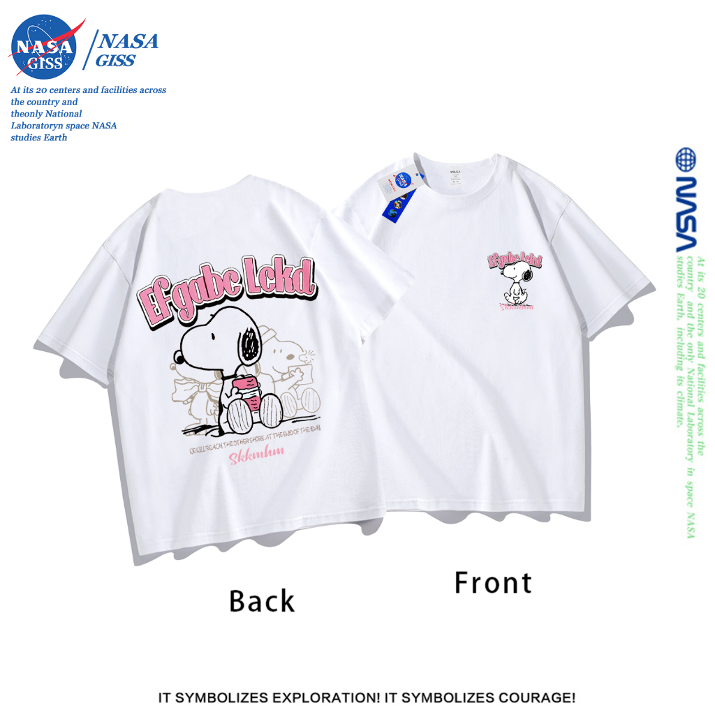 NASA เสื้อยืดชายหญิงแขนสั้น สตรีทฮิปฮอป summer Snoopy พิมพ์ลาย คอตตอน คอกลม หลวมและระบายอากาศ