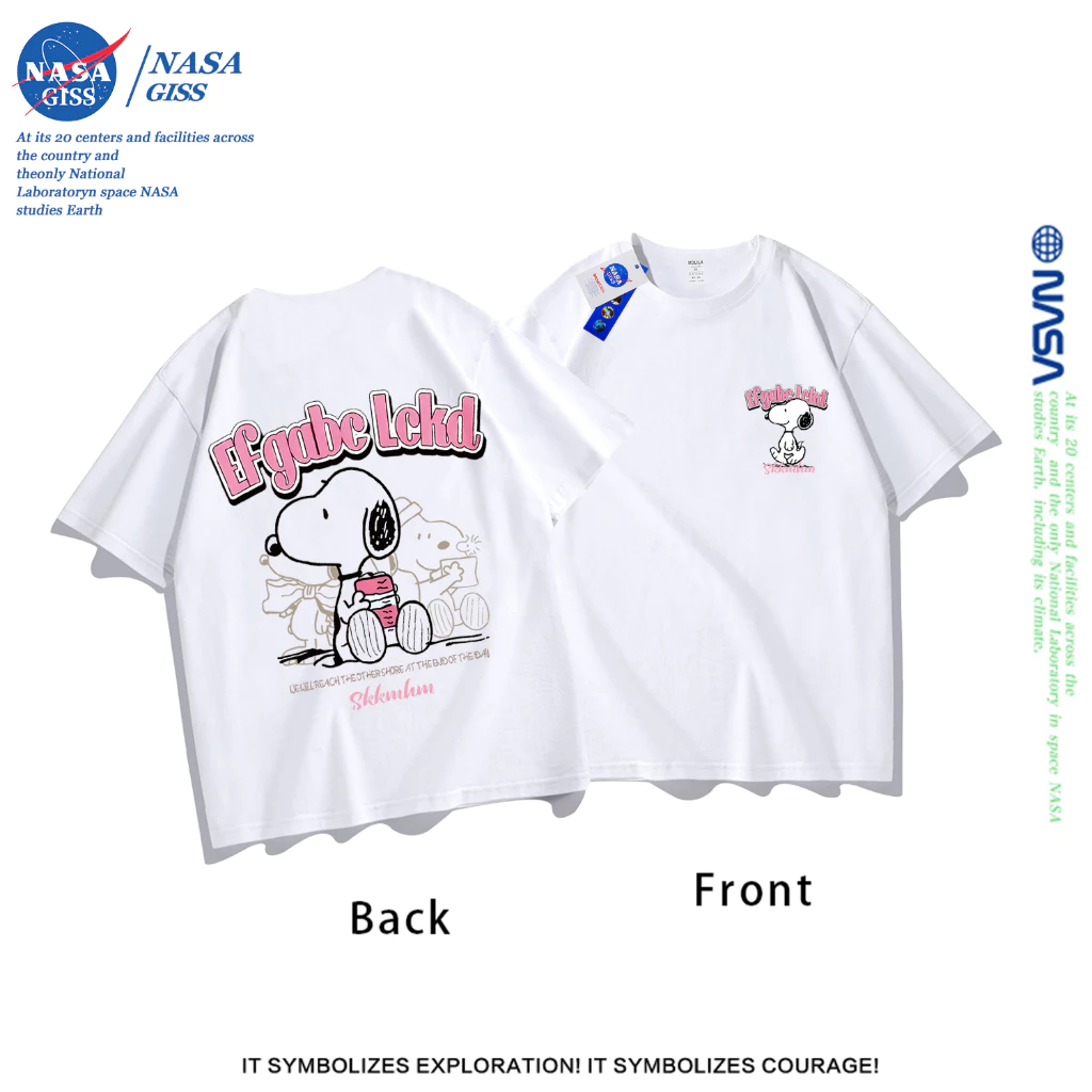 NASA เสื้อยืดชายหญิงแขนสั้น สตรีทฮิปฮอป summer Snoopy พิมพ์ลาย คอตตอน คอกลม หลวมและระบายอากาศ