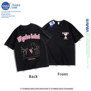 NASA เสื้อยืดชายหญิงแขนสั้น สตรีทฮิปฮอป summer Snoopy พิมพ์ลาย คอตตอน คอกลม หลวมและระบายอากาศ