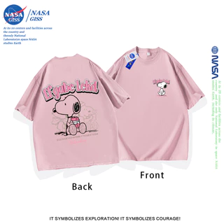 NASA เสื้อยืดชายหญิงแขนสั้น สตรีทฮิปฮอป summer Snoopy พิมพ์ลาย คอตตอน คอกลม หลวมและระบายอากาศ