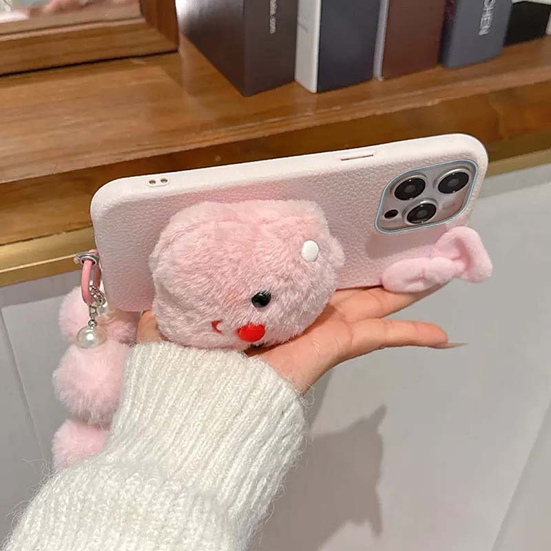 เคส For Samsung Galaxy S25 Ultra S24 S23 S22 5G S21 FE S20 S25+ S24+ S23+ S21+ S20+ S22+ Note 20 Plus 4G Pink fluffy Kitty Loopy Figurine INS Plush Pearl Lanyard High-end Lychee Pattern Electroplated Lens Protection Frame Soft Phone Case PW 10 - รูปที่ 2