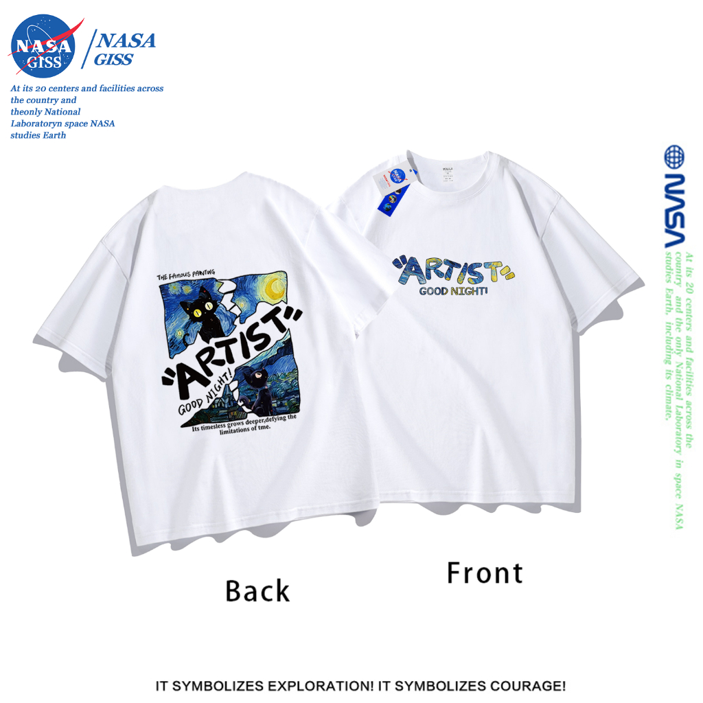 NASA เสื้อยืดชายหญิงแขนสั้น สตรีทฮิปฮอป summer ศิลปิน พิมพ์ลาย คอตตอน คอกลม หลวมและระบายอากาศ