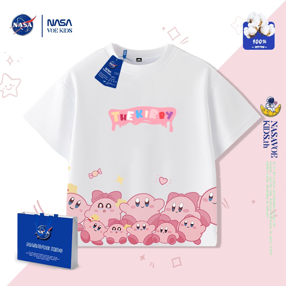 พร้อมส่งภายใน 24 ชม. NASAVOEBABY เสื้อยืดแขนสั้นสำหรับเด็กผู้หญิง ลายการ์ตูน Kirby น่ารัก ทำจากผ้าฝ้ายแท้ 100%