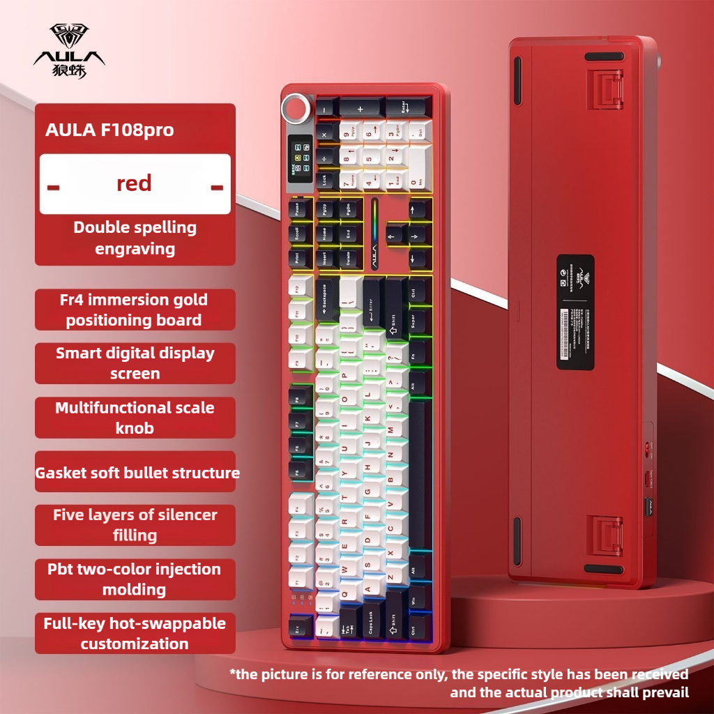 AULA F108 Pro Wireless Bluetooth Three Mode Keyboard with Display and Multi Functional Knob Customiz