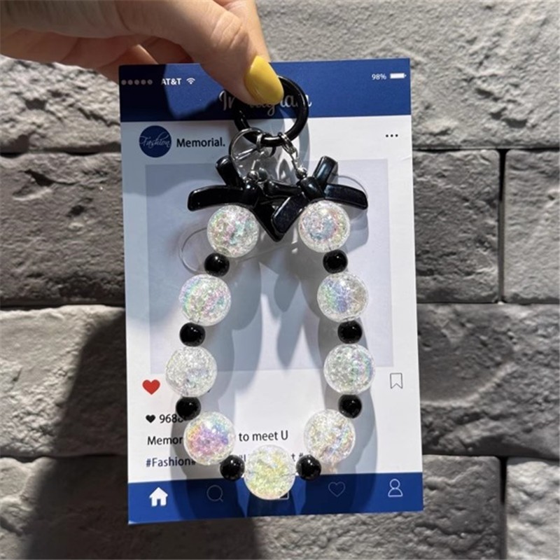 โทรศัพท์ Anti-lost Lanyard Key จี้ข้อมือสั้นสีสัน Macaron Bowknot และรอบลูกปัดจี้ผู้หญิงมือถือ Chain Mobile P