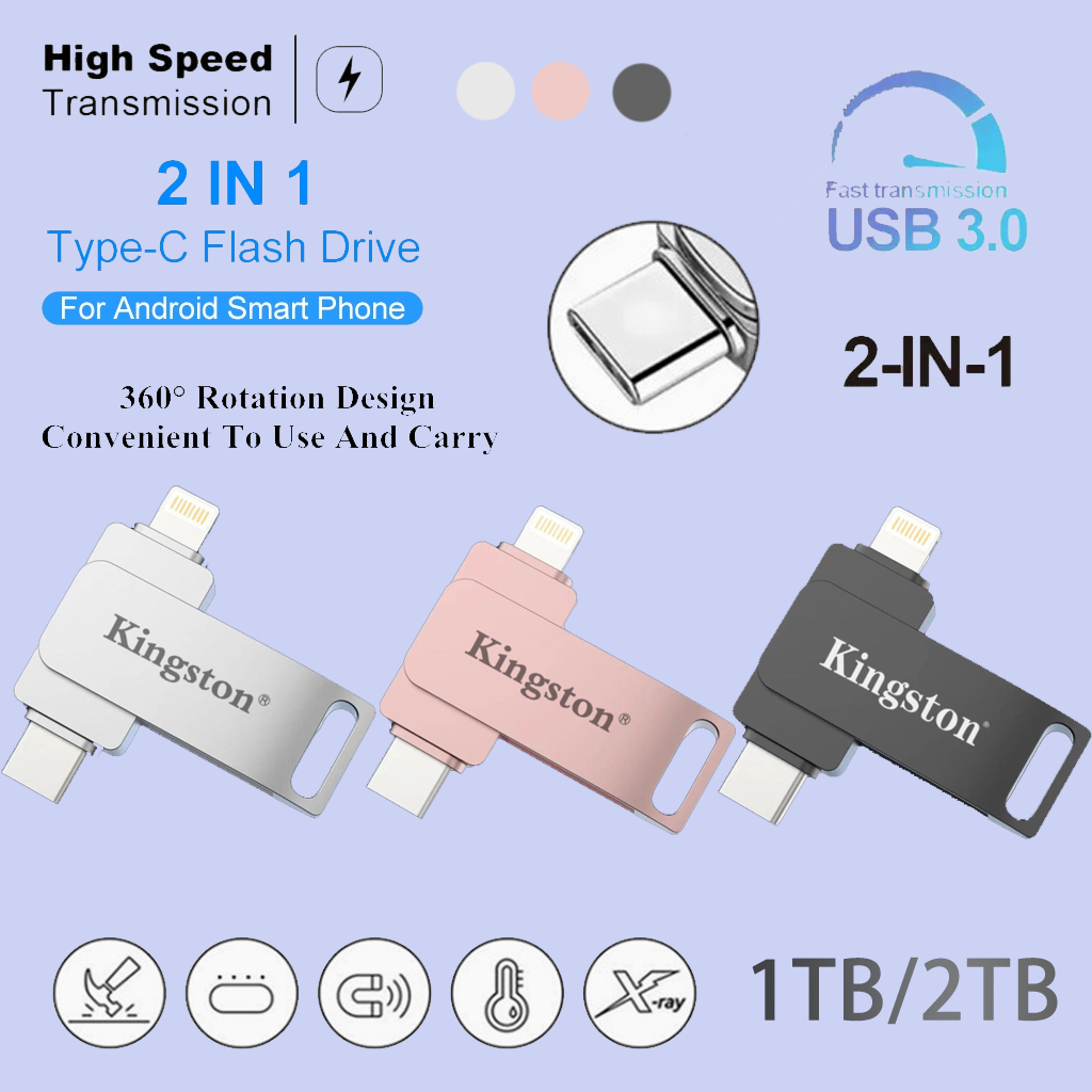Kingston Pendrive USB Stick Key USB แฟลชไดรฟ์ 512GB 1TB โลหะ TYPE-C เข้ากันได้กับ 2 in 1 Flashdrive 