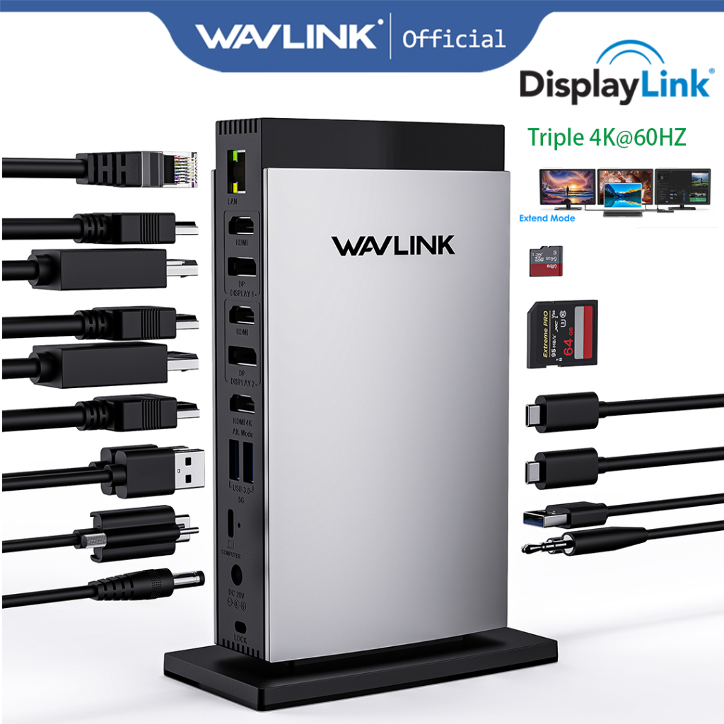 WAVLINK Universal DisplayLink Docking Station Triple 4K USB C USB 3.0 แล็ปท็อป Dock สําหรับ M1 M2 M3