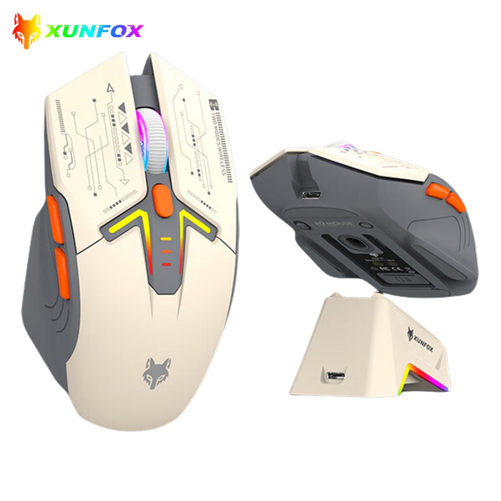 XUNFOX H2 RGB Gaming Mouse พร้อม Dock 2.4G + Bluetooth Dual-Mode Magnetic Charging 4 DPI ที่ปรับได้