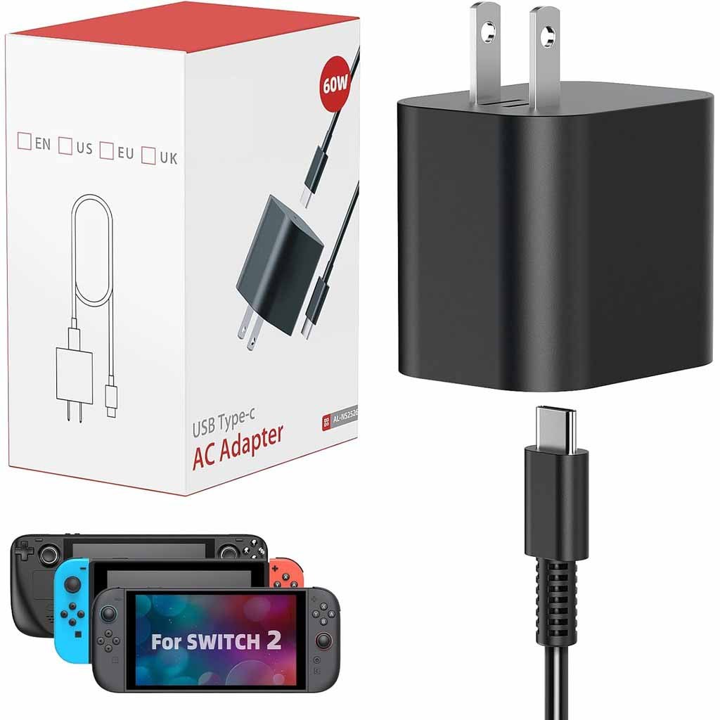 60W Switch 2 Charger, Fast Charger PD3.0 สําหรับสวิทช์ 2/NS/OLED/Steam Deck AC Adapter พร้อมสาย Type