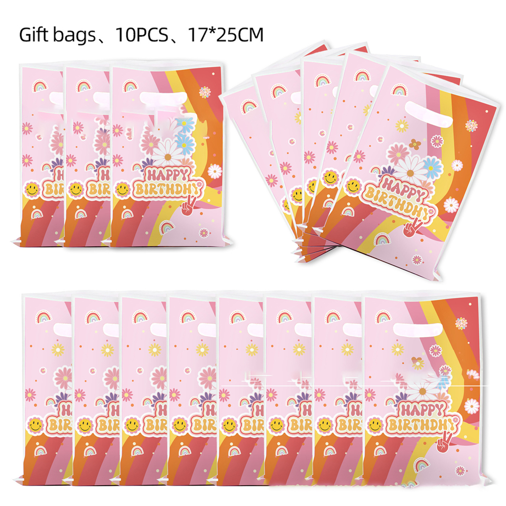 ถุงสารพัดพลาสติกดอกเดซี่ถุงปาร์ตี้ถุงขนมฮิปปี้โบโฮ2ร่อง60s 70s Hotop Groovy Favor Treat Bag
