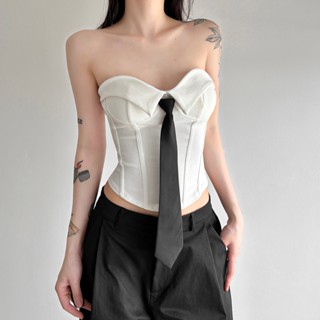 ชุดสองชิ้นหวาน ๆ พุสส์ สไตล์slash ไม่มีสายหนัง + กางเกงขา.ge…