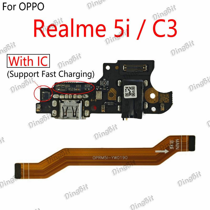 สําหรับ OPPO Realme 5i C3 ชาร์จพอร์ต USB Charger Dock Board ไมโครโฟนไมโครโฟนหลัก Flex เมนบอร์ดเชื่อมต่อ Flex เปลี่ยนชิ้นส่วน