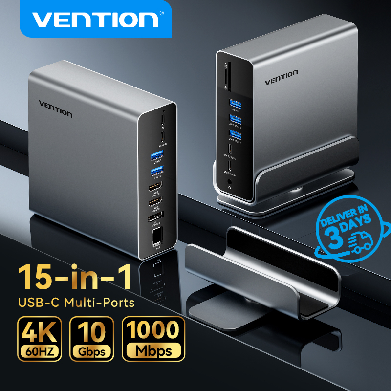 Vention 15 in 1 USB C HUB MST สถานีเชื่อมต่อแนวตั้งประเภท C ถึง Multi HDMI พร้อม power Works สําหรับ