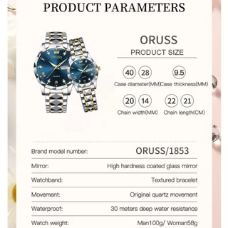 ORUSS รัส คู่เดิมสแตนเลสปฏิทินคู่กันน้ําส่องสว่างนาฬิกาแฟชั่นหรูหราธุรกิจเวอร์ชั่นเกาหลีนาฬิกาข้อมือควอตซ์
