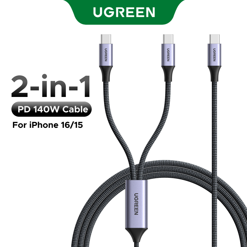 UGREEN 140W 2-in-1 สาย USB C ถึง USB C 1.5M/2M สําหรับ iPad Pro 2024 iPhone 17 Pro Max 16 Pro Max Sa