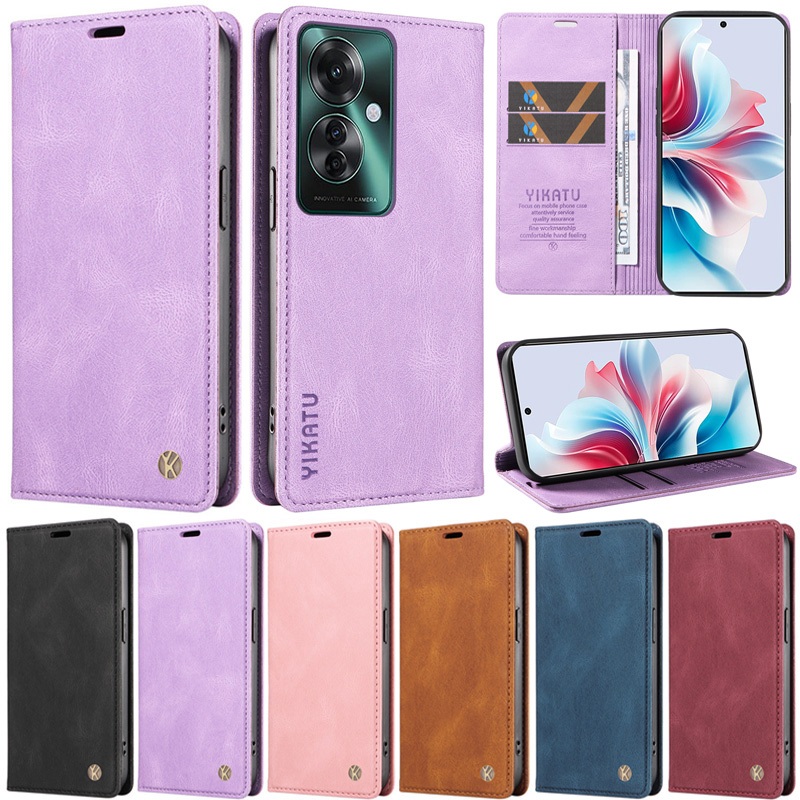 หรูหราปลอกสําหรับOppo Reno 14F 5G 12F 13 Pro 11F 11 Pro 10 Pro 12 Pro 5G Matteหนังสือกระเป๋าสตางค์หนังแม่เหล็กFlip Standปกป้องผิวฝาครอบกรณี