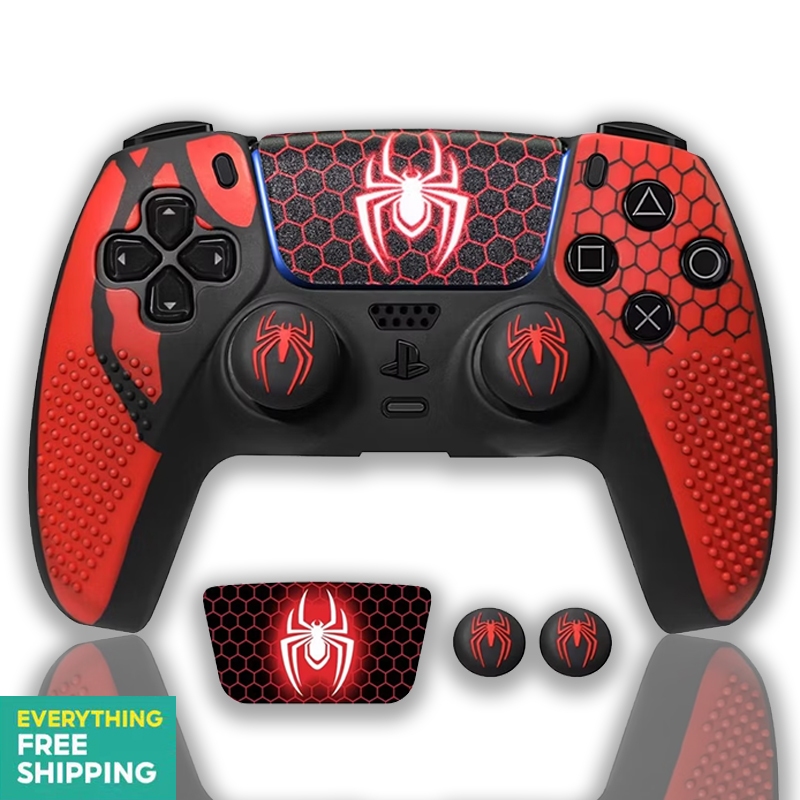 ผิวคอนโทรลเลอร์ PS5 กันลื่น, อุปกรณ์เสริมคอนโทรลเลอร์ PS5, เคสฝาครอบคอนโทรลเลอร์ PS5 ซิลิโคนกันลื่นพร้อมช่องว่างด้ามจับนิ้วหัวแม่มือ - แมงมุม
