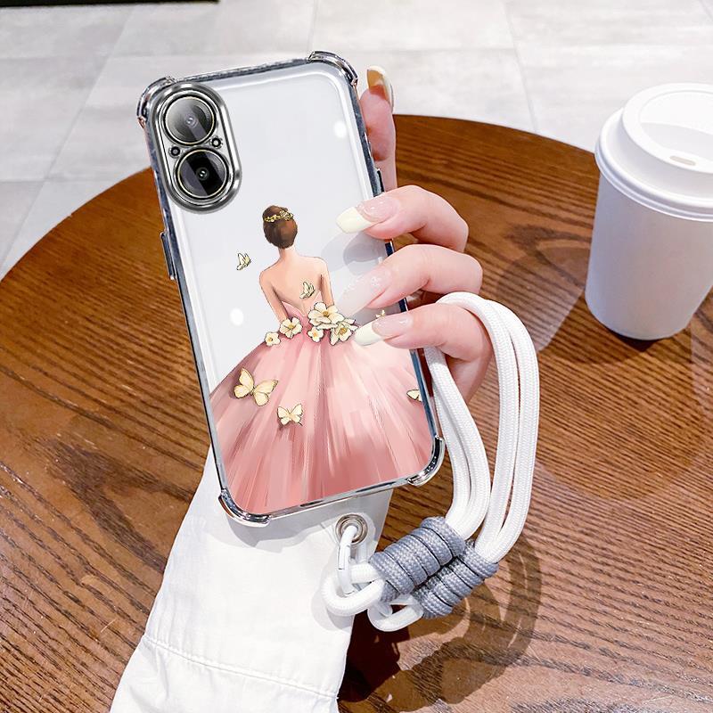 for เคส เคสสําหรับrealme C67 C65 4Gเคสโทรศัพท์SoftcaseซิลิโคนกันกระแทกQuadrangleใสพร้อมเชือกเส้นเล็กSJSTBYNS01