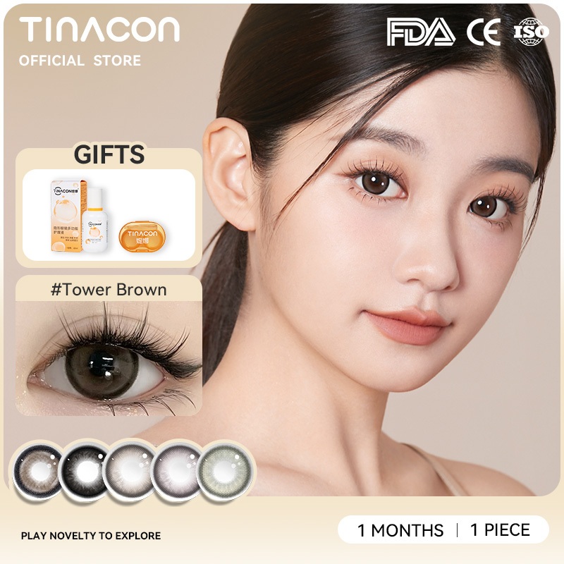 TINACON คอนแทคเลนส์ 1 คู่ Brown คอนแทค คอนแทคเลนส์รายเดือน DIA 14.2/14.5mm ค่าสายตา 0-8
