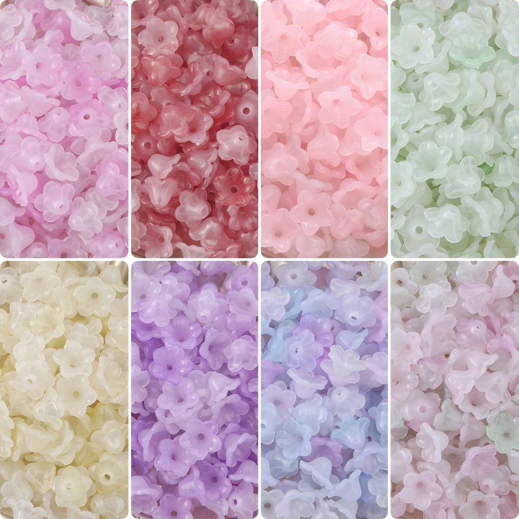 St.Kunkka 50-100pcs ลูกปัดแมกโนเลียอะคริลิค 9*10.5*11 มม. ขนาดอุปกรณ์เสริมลูกปัดแมกโนเลียสองสีสามารถใช้สำหรับการผลิตสร้อยคอลูกปัด DIY DIY