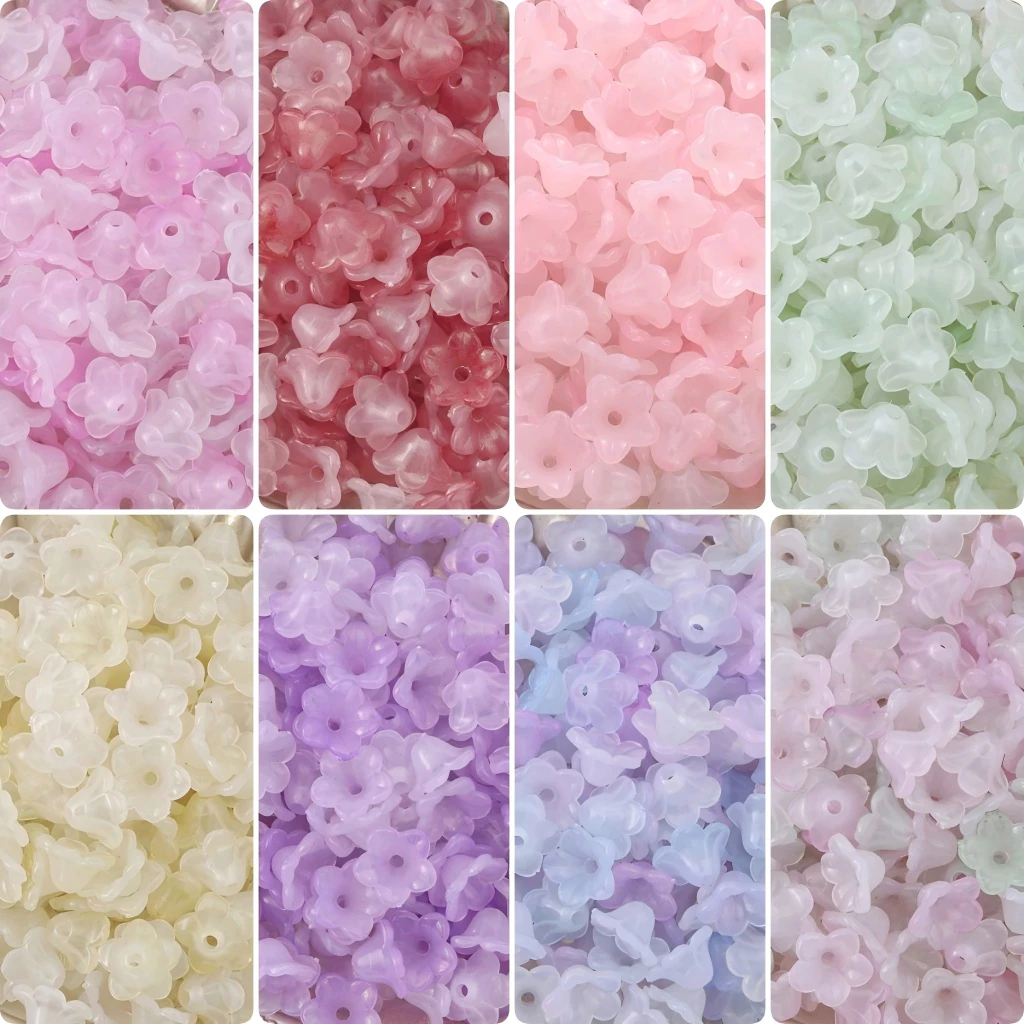 St.Kunkka 50-100pcs ลูกปัดแมกโนเลียอะคริลิค 9*10.5*11 มม. ขนาดอุปกรณ์เสริมลูกปัดแมกโนเลียสองสีสามารถใช้สำหรับการผลิตสร้อยคอลูกปัด DIY DIY