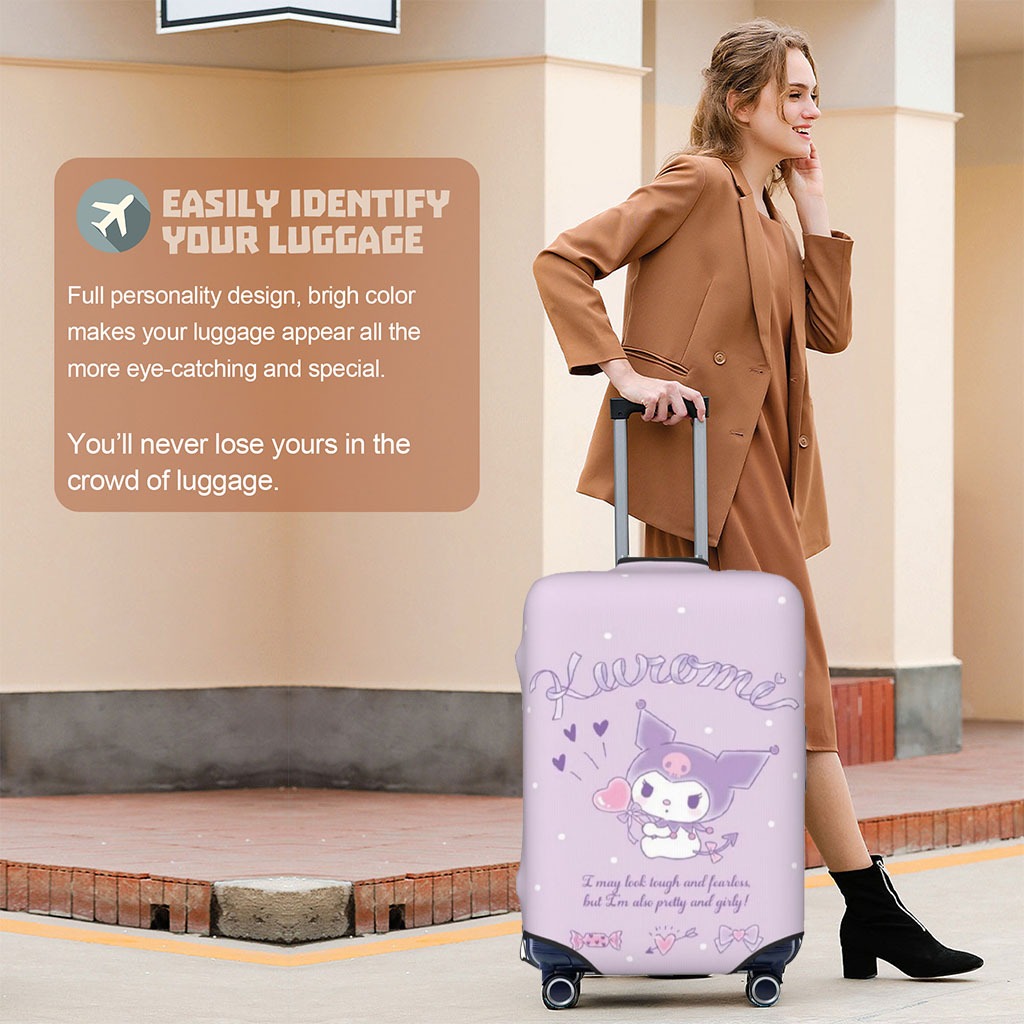 ผ้าคลุมกระเป๋าเดินทาง คุโรมิ ผ้าสแปนเด็กซ์ แบบยืดหยุ่น ยืดหยุ่น Kuromi Travel Luggage Cover 18-32 นิ้ว OMI133 - รูปที่ 4