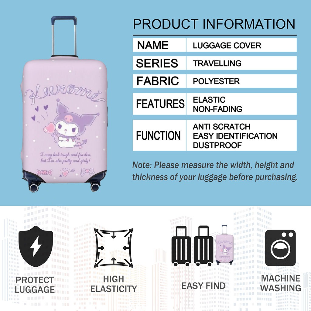 ผ้าคลุมกระเป๋าเดินทาง คุโรมิ ผ้าสแปนเด็กซ์ แบบยืดหยุ่น ยืดหยุ่น Kuromi Travel Luggage Cover 18-32 นิ้ว OMI133 - รูปที่ 2