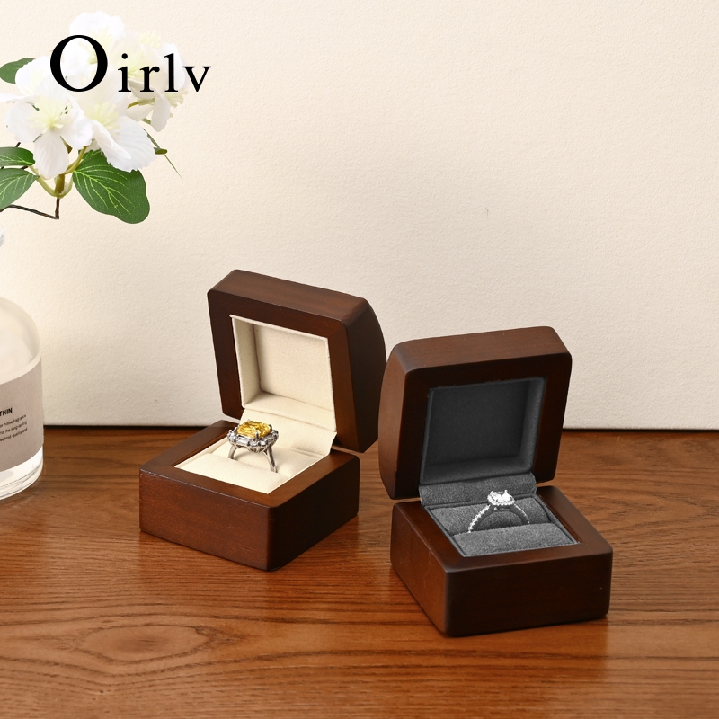 Oirlv ไม้ข้อเสนองานแต่งงานแหวนกล่องต่างหูกล่องเก็บเครื่องประดับกรณี SM128 SM207 SM209