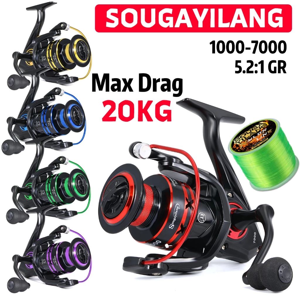 Sougayilang รอกตกปลา อัตราทดเกียร์ 5.2:1 รอกสปูนอลูมิเนียม 1000-5000 รอกหมุน ลากสูงสุด 10 กก.