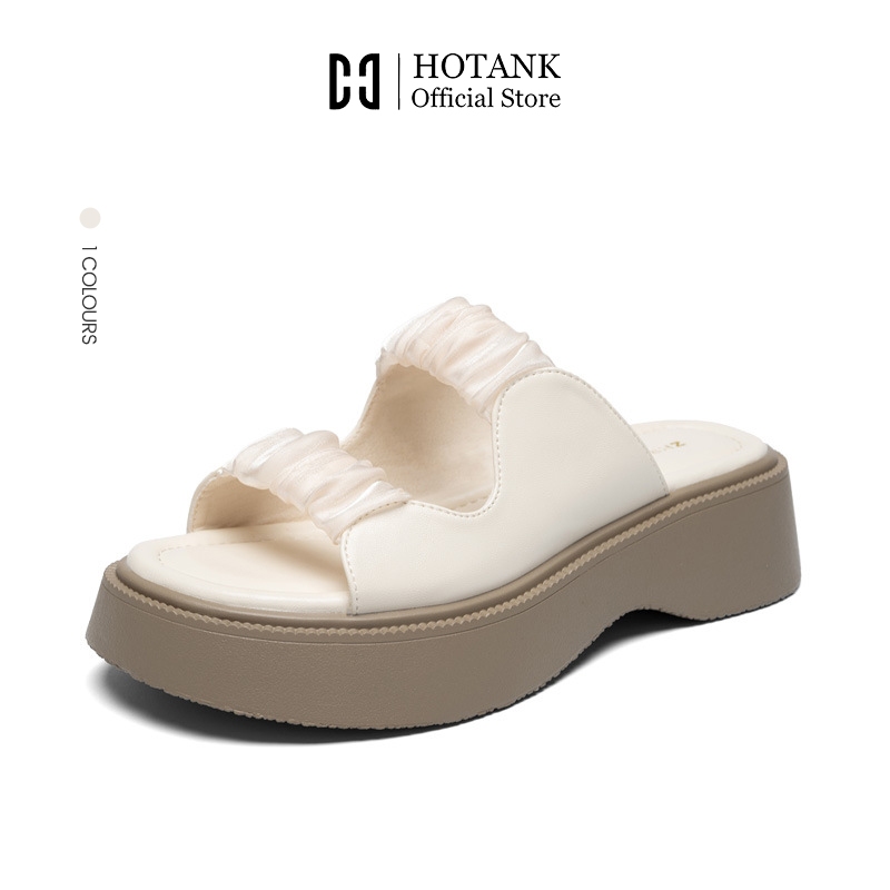 HOTANK รองเท้าสตรี สันทนาการ ด้านล่างแบน สีทึบ เวอร์ชั่นเกาหลี ความเรียบง่าย รองเท้าแตะ