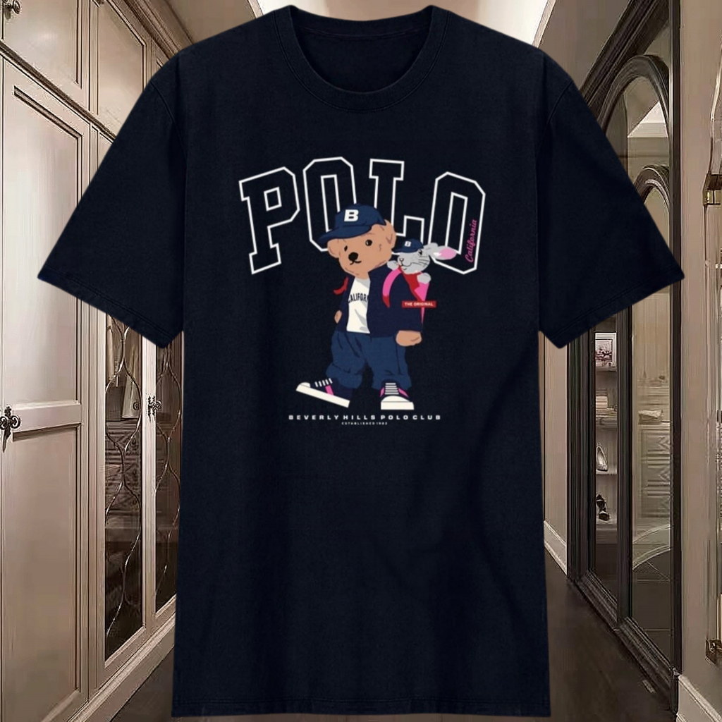 Beverly Hills Polo Club Buddy Bear BNSB508 เสื้อยืดแขนสั้นคอกลมพิมพ์ลายผ้าฝ้าย