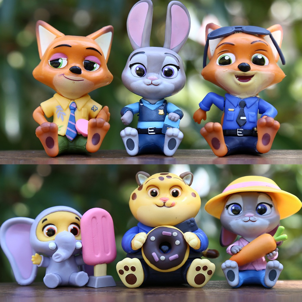 6 ชิ้น/เซ็ต 5-9 ซม.การ์ตูนอะนิเมะนายอําเภอ Tiger Elephant Fox Nick Wilde กระต่าย Judy Hopps รุ่น Q PVC Action Figures ตุ๊กตาของเล่น