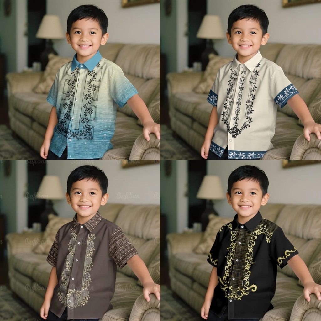 เสื้อเด็ก สีกากีสีน้ําตาลเด็กบาร์งเสื้อแขนสั้นสําหรับเด็กชายและเด็กหญิงทองเลื่อนและตัดสีดําชาติพันธุ์รูปแบบเด็กวัยหัดเดินเครื่องแต่งกายทางวัฒนธรรมแบบดั้งเดิมสําหรับการชุมนุ