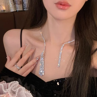 ชุดอัญมณีเพทายและสร้อยคอมุก สไตล์หรูหรา พร้อมโซ่แบบแฟชัน