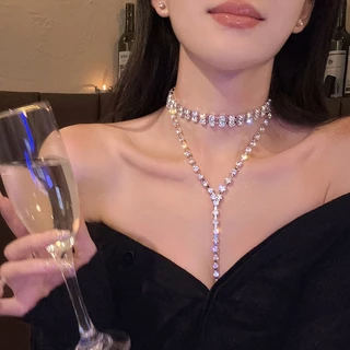 ชุดอัญมณีเพทายและสร้อยคอมุก สไตล์หรูหรา พร้อมโซ่แบบแฟชัน